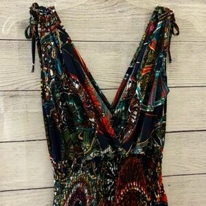 Mandala Print Deep V-Neck Tank Mini Dress, Size M